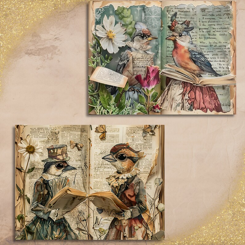 Utskrivbara sidor med roliga fåglar, skräpjournal - vintage viktorianska fåglar, digitalt papper för scrapbooking, gåva för fågelälskare bild 4