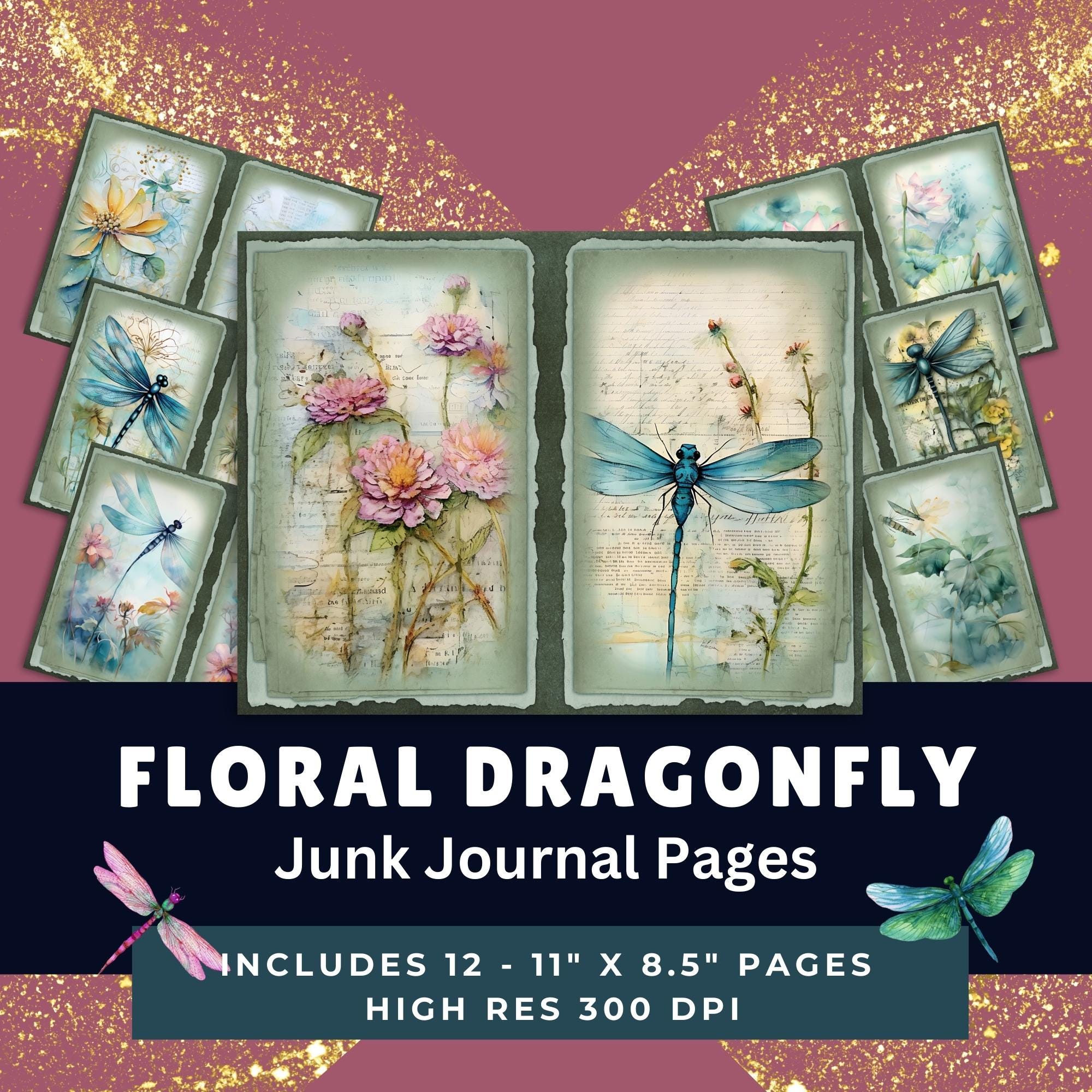 Dragonfly Junk Journal Printable Pages for Scrapbooking, Dragonfly ...