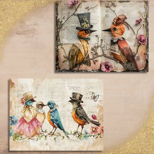 Utskrivbara sidor med roliga fåglar, skräpjournal - vintage viktorianska fåglar, digitalt papper för scrapbooking, gåva för fågelälskare bild 8