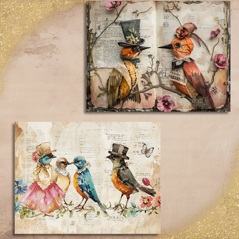 Utskrivbara sidor med roliga fåglar, skräpjournal - vintage viktorianska fåglar, digitalt papper för scrapbooking, gåva för fågelälskare bild 8