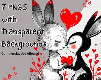 Valentine’s Day Animals Clipart, Cute Animal Clipart, Set of 9 Forest Animal PNGS, Transparent Backgrounds, Commercial Use, Digital Download