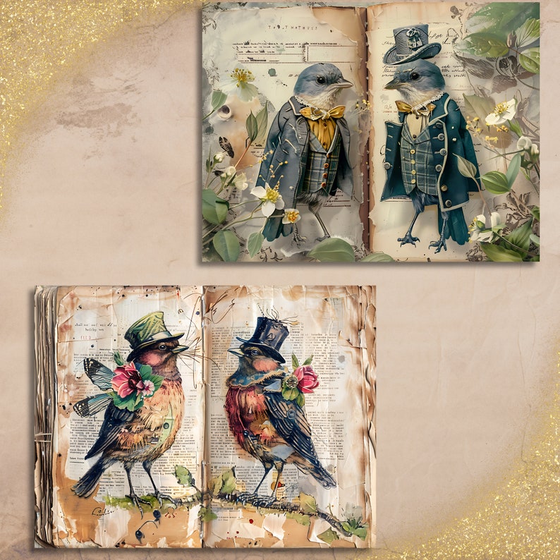 Utskrivbara sidor med roliga fåglar, skräpjournal - vintage viktorianska fåglar, digitalt papper för scrapbooking, gåva för fågelälskare bild 7