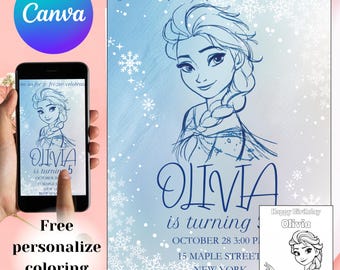 Elsa birthday invitations Frozen birthday invitations Winter wonderland party theme Personalized invitations Frozen party activities
