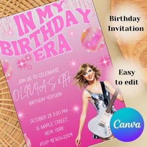 Self Editable Trendy Taylor Birthday Digital Invitation Ts Birthday Invite Eras Party Invite In My Birthday Era Birthday Party Invitation
