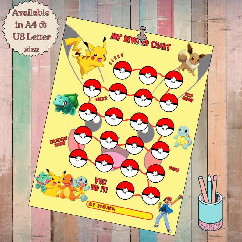 Pokemon Pikachu Reward Chart for Kids Cute Reward Chore Chart Behavior ...