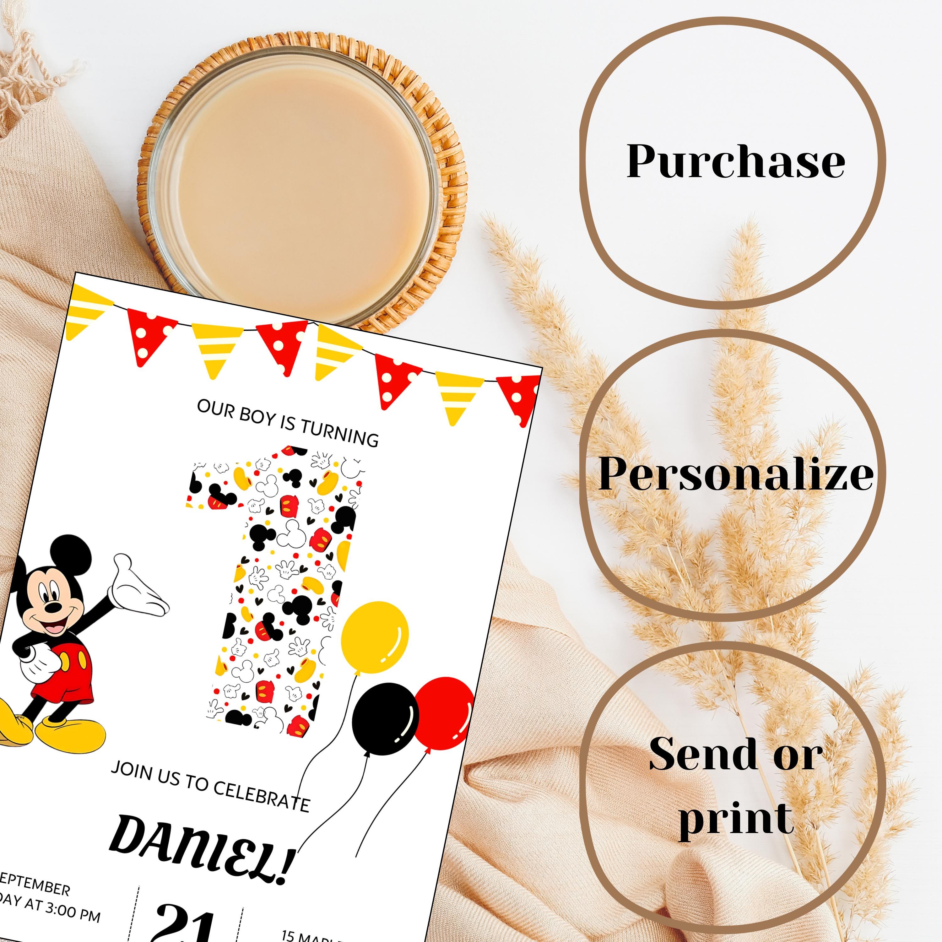 Mickey 1st Birthday Invitation Canva Template Editable Printable ...