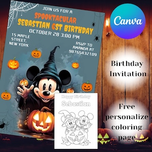 Mickey Mouse Halloween Birthday Party Invitation Editable Mickey Halloween Birthday Invitation Template Printable Birthday Party Invitations