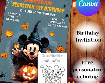 Mickey Mouse Halloween Birthday Party Invitation Editable Mickey Halloween Birthday Invitation Template Printable Birthday Party Invitations