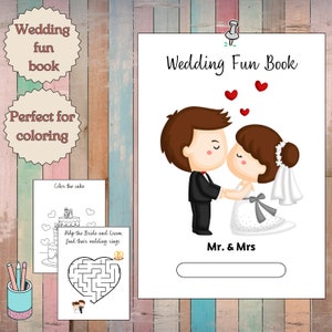 Livre de coloriage de mariage Téléchargement instantané Pages de coloriage pour enfants Activité Mariée Marié Invité Enfants Enfants Coloriages de mariage
