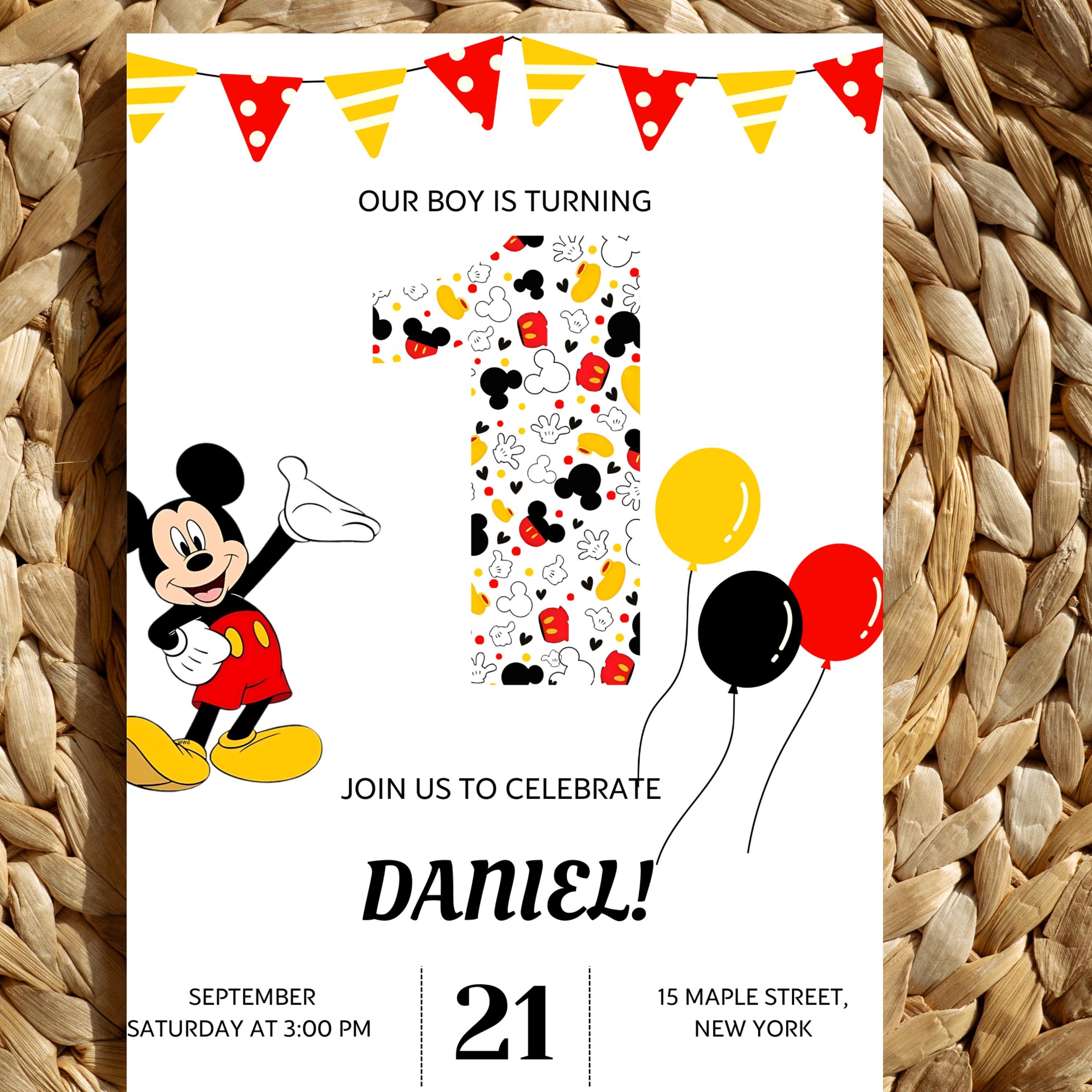 Mickey 1st Birthday Invitation Canva Template Editable Printable ...