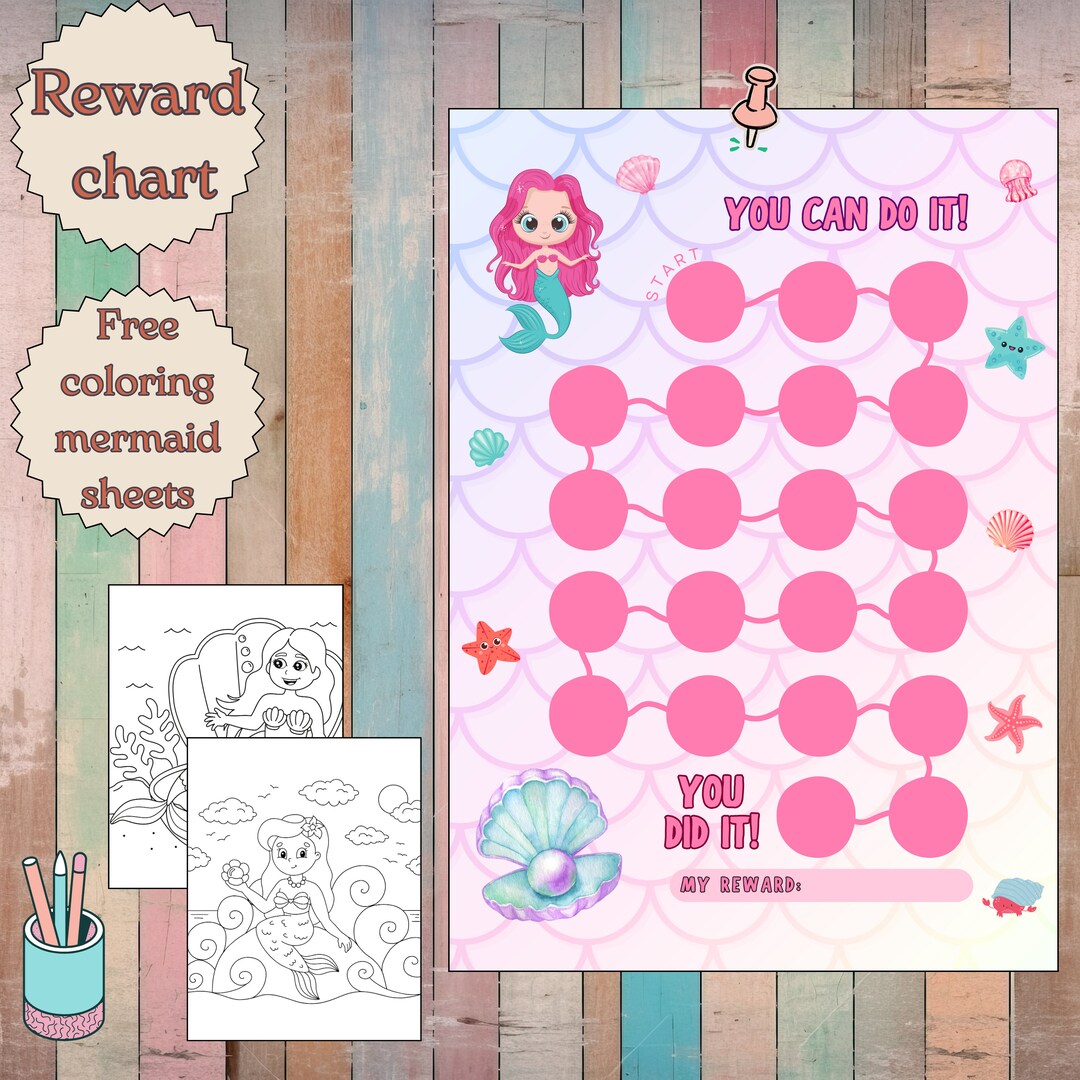 Printable Mermaid Cute Under the Sea Sticker Chart Reward Chart Mermaid ...
