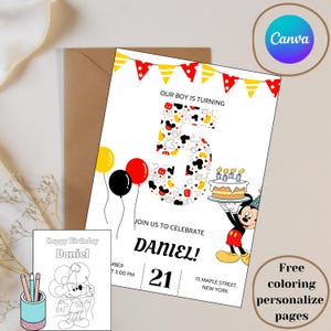 Mickey 5st Birthday Invitation Canva Template Editable Printable Birthday Party Invitation Digital Kids Party Template Instant download