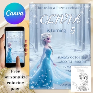 Elsa Birthday Invitation FROZEN Invitation Winter Snow Birthday Printable Editable Instant Download Canva Template Frozen Invite