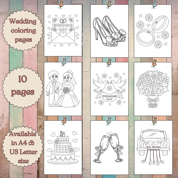 Wedding coloring pages Instant download Coloring Pages For Kids Activity  Bride Groom Guest Children Kids