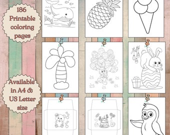 Bundle von 186 druckbare Malseiten für Kinder Malbuch Vorschule Kindergarten Homeschool druckbare Kleinkinder Vorschulkinder Malseite