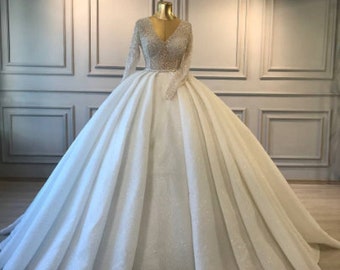 Long sleeve glitter princess wedding dress Luxury wedding dress Luxury Bridal gown Princess bridal dress, Gorgeous hand beaded wedding dress