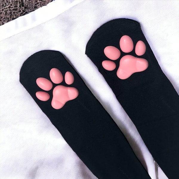 Cat Paw Thigh High Socks | Cute Tights, 3D Kitten Claw Stockings, Kitty Cat Roleplay, Dog Petplay for Girls Women, Animal Accessory Cosplay