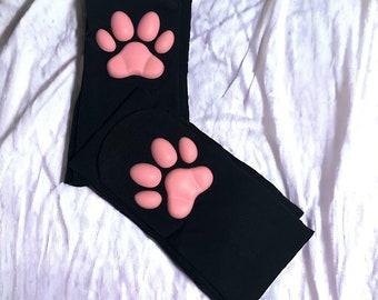 Cat Paw Thigh High Socks | Cute Tights, 3D Kitten Claw Stockings, Kitty Cat Roleplay, Dog Petplay for Girls Women, Animal Accessory Cosplay