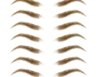 May include: A sheet of 12 individual eyebrow stencils. The stencils are brown and are designed to help create a natural-looking eyebrow shape.