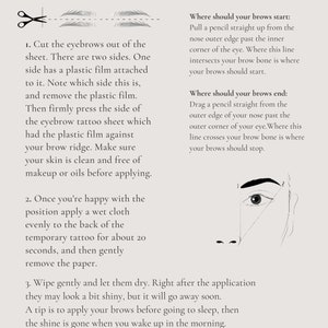 Puede incluir: Instrucciones sobre c&oacute;mo aplicar tatuajes de cejas temporales. La imagen muestra un primer plano de la cara de una mujer con l&iacute;neas dibujadas para mostrar d&oacute;nde colocar los tatuajes de cejas. El texto dice "&iquest;D&oacute;nde deben comenzar tus cejas: Tira un l&aacute;piz recto hacia arriba desde el borde exterior de la nariz, pasando por la esquina interior del ojo. Donde esta l&iacute;nea se cruza con el hueso de tu ceja es donde tus cejas deben comenzar." y "&iquest;D&oacute;nde deben terminar tus cejas: Arrastra un l&aacute;piz recto desde el borde exterior de la nariz, pasando por la esquina exterior del ojo. Donde esta l&iacute;nea se cruza con el hueso de tu ceja es donde tus cejas deben terminar."