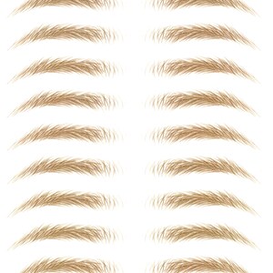 Puede incluir: Una hoja de 10 plantillas de cejas de color marr&oacute;n claro. Las plantillas est&aacute;n etiquetadas como "Stockholm-Large-Blonde". El texto "Brow day" est&aacute; en la parte superior de la hoja. El texto "Everyday is a Browday" est&aacute; debajo del texto "Brow day". El texto "www.brow-day.se" est&aacute; en la parte inferior de la hoja.