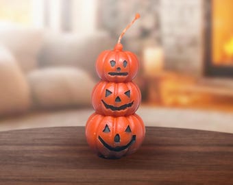 Vela de cera de abelha de abóboras empilhadas | Decoração de Halloween