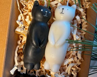 Vela de cera de abelha Long Cats | Decoração de Natal