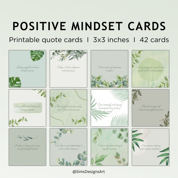 42 Positive Mindset Affirmation, Daily Affirmations, Inspirational Messages, Mindfulness Cards, Thoughtful Self Love Printables, DIGITAL