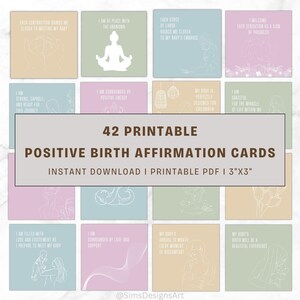 42 afirmaciones de parto imprimibles, tarjetas de afirmaciones positivas para mujeres embarazadas, experiencia de parto y nacimiento natural, tarjetas de cuidado personal,