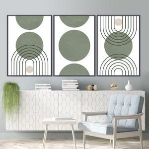 Sage Green Boho Wall Prints Set of 3, Mid-century Modern Geometric Art, Aesthetic Abstract Prints, Boho Prints, Sage Green, Green beige art