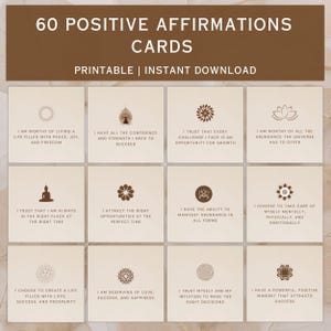 60 Cartas de Afirmação Positiva para Manifestação, Atenção Plena e Inspiração Diária, Baralho Espiritual, Lei da Atração e Cartas de Manifestação