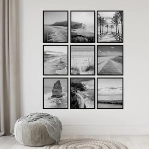 Set of 30 Black and White Beach Prints, Monochrome Coastal Posters, Black & White Beach Prints, Beach Wall Art, Coastal Decor for Home