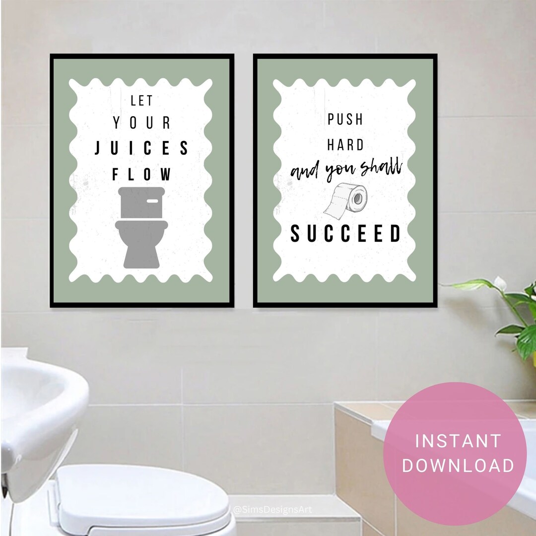 Printable Set of 2 Bathroom Art Prints, Sage Green Bathroom Wall Art ...