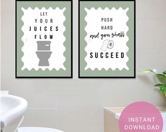 Sage Green Funny Bathroom Art Prints: Modern Home Decor (Digital Download)