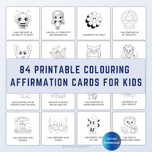 84 tarjetas de afirmación imprimibles para colorear para niños, tarjeta para aumentar la confianza y la autoestima, tarjeta para colorear de pensamiento positivo, tarjeta para colorear para niños