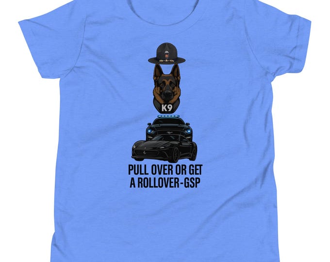 GSP K9 Mustang Youth T-Shirt | “Pull Over or Get a Rollover” Police Car Kids Tee
