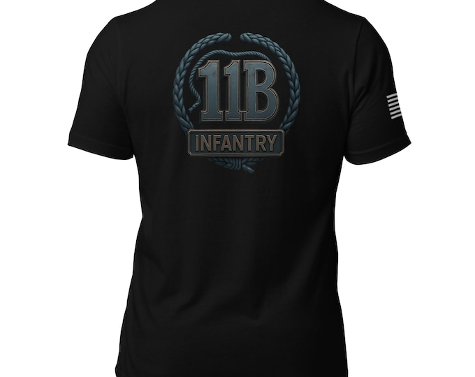 11B Infantry T-Shirt: Black Military Tee with Flag Sleeve