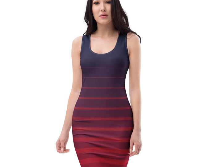 Ombre Bodycon Dress: Navy to Red, Sleeveless, Curve-Hugging