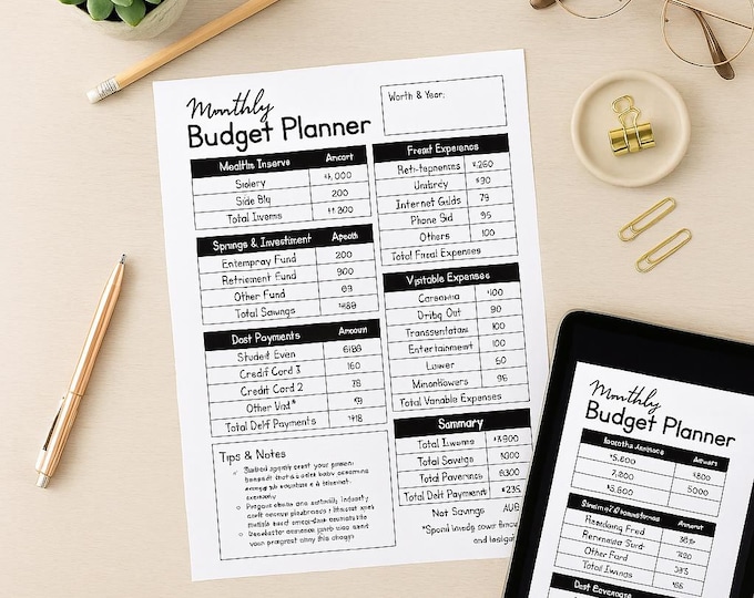 Minimalist Monthly Budget Planner | Digital Download PDF | Black and White Printable Finance Organizer | A5 Half-Letter and US Letter Sizes