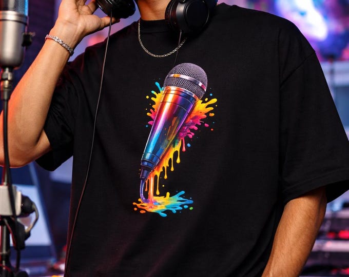 Colorful Microphone Shirt – Unisex Organic Cotton Graphic Tee, DTF Front Print, Music Lover Streetwear T-Shirt, S–2XL