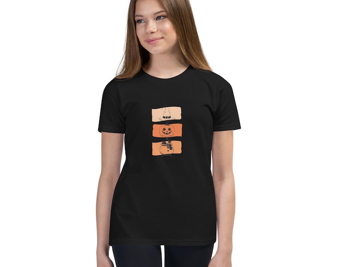 Youth Staple Tee for Halloween — Kids Black or White T-Shirt, Spooky Trick-or-Treat Top, Soft Cotton, School Party & Costume Layer