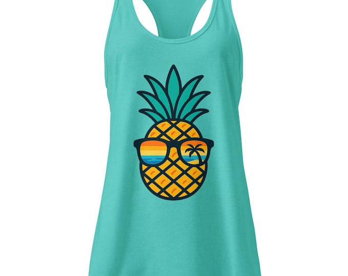Tropical Pineapple Women’s Fitted Racerback Tank Top – Pineapple Sunglasses Beach Graphic Summer Shirt
