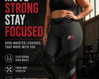 Leggings de yoga ZE Zero Excuse / Leggings de entrenamiento de cintura alta en negro y rojo / Pantalones de fitness para mujer