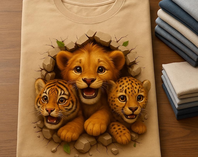 3D Lion Tiger Cheetah Cubs PNG | Sublimation Design Digital Download I Transparent Background, Kids Png Designs for T-Shirt