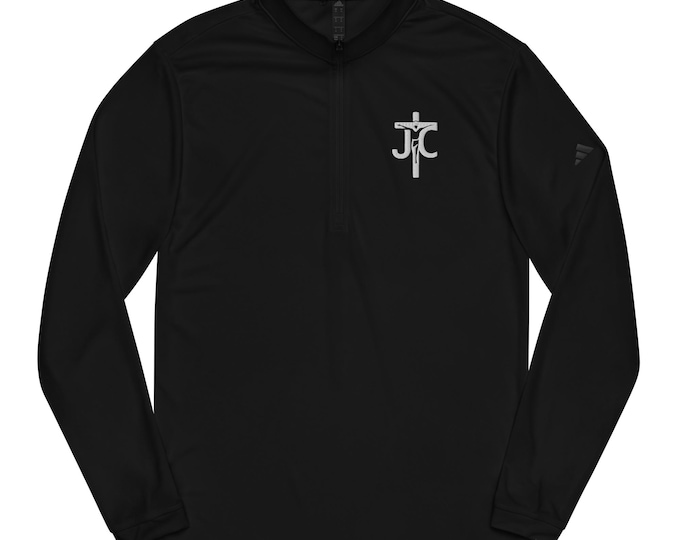 Jesus Christ Quarter Zip Pullover – Christian Athletic Top, Black & Collegiate Navy, Unisex S–4XL