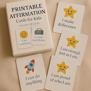 32 druckbare Affirmationskarten für Kinder – Positive Mindset Karten – Digitaler Download PDF – Selbstwertgefühl und Selbstvertrauen für Kinder