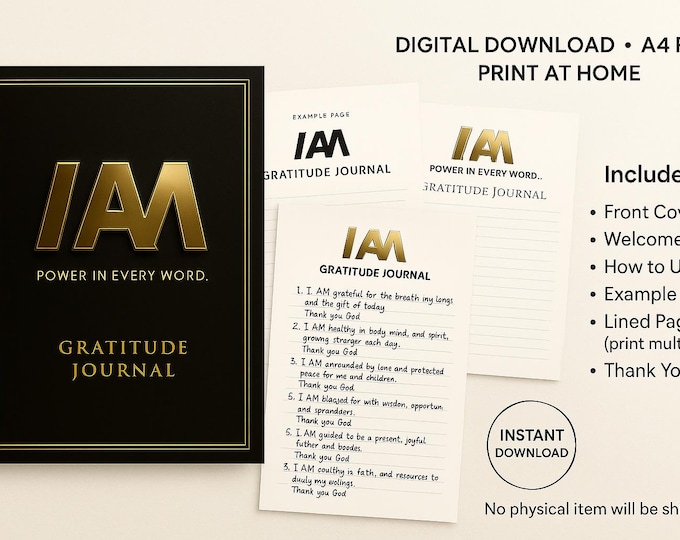 I AM Gratitude Journal (A4 PDF) • Printable Affirmation Journal • Instant Download • Lined Pages
