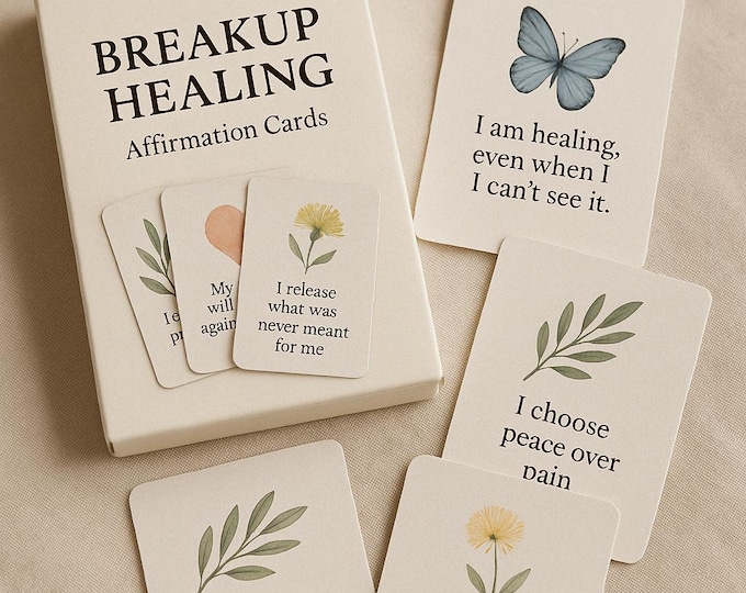Breakup Healing Affirmation Cards – 36 Printable Self-Love & Recovery Deck | Digital Mental Health Support | Emotional Healing Gift for Her