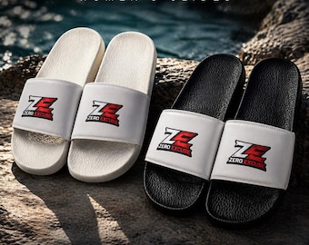 ZE Zero Excuse レディース スライドサンダル、ブラックまたはホワイトのスライドサンダル、モチベーションを高めるジム用スライドサンダル、快適なサマーサンダル