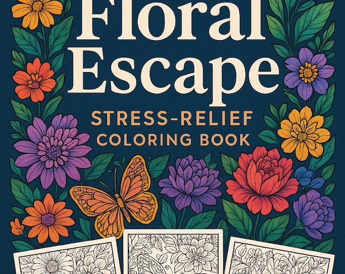 Floral Escape Adult Coloring Book | Stress Relief | Intricate Flowers & Butterflies | Anxiety Relief Art Therapy | Digital Download PDF